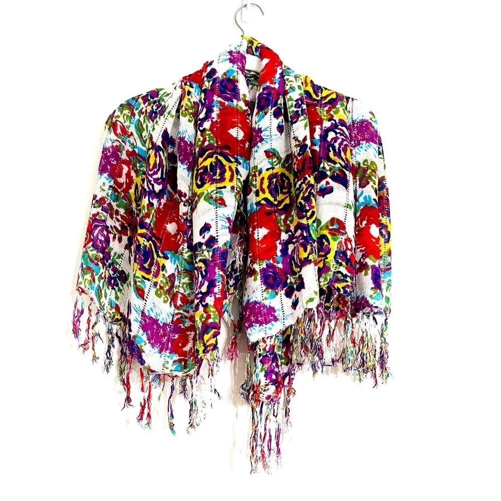 Pins‎ & Needles Square Scarf Fringed Viscose Bright Multicolor Floral